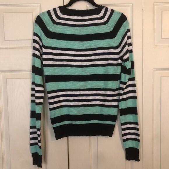 M by MICHAEL STARS Size 1 XS Blue White Mint Green Striped Cardigan Cotton Soy - Picture 8 of 9